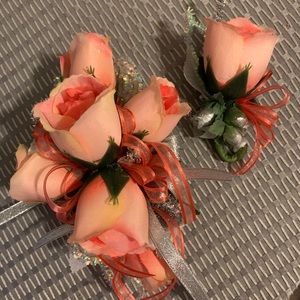 Prom! Corsage and boutonnière coral